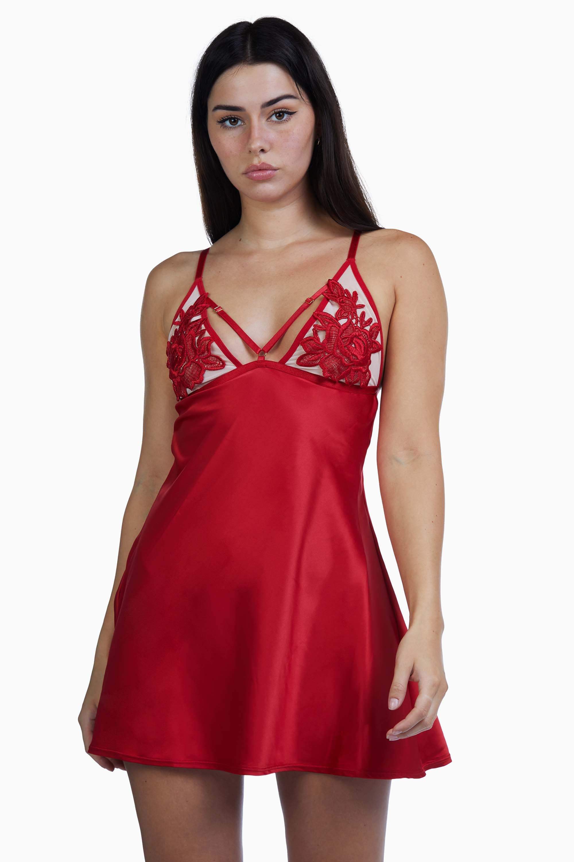 Brooke Red Applique Chemise