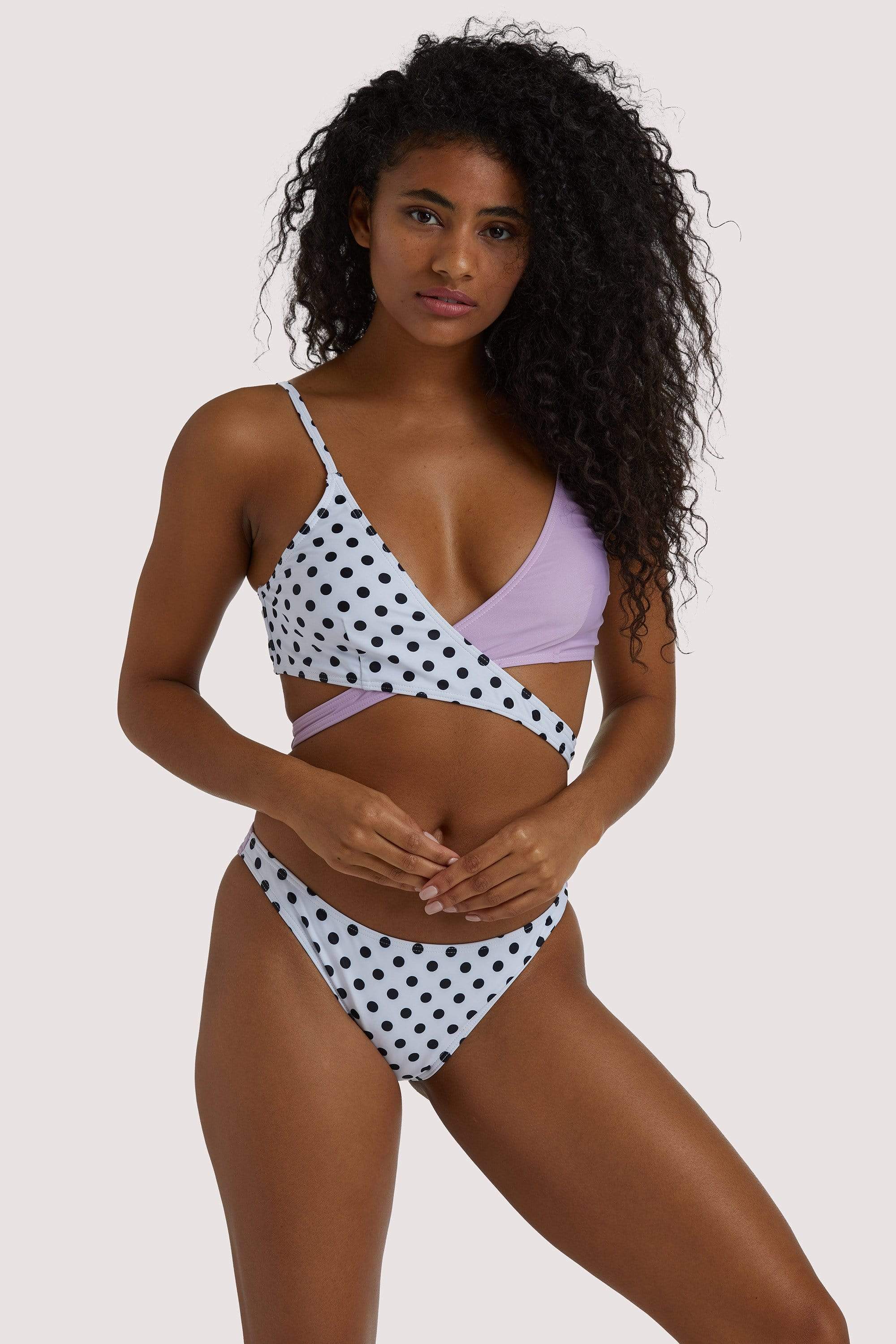 Purple and Polka Dot Crossover Bikini Top