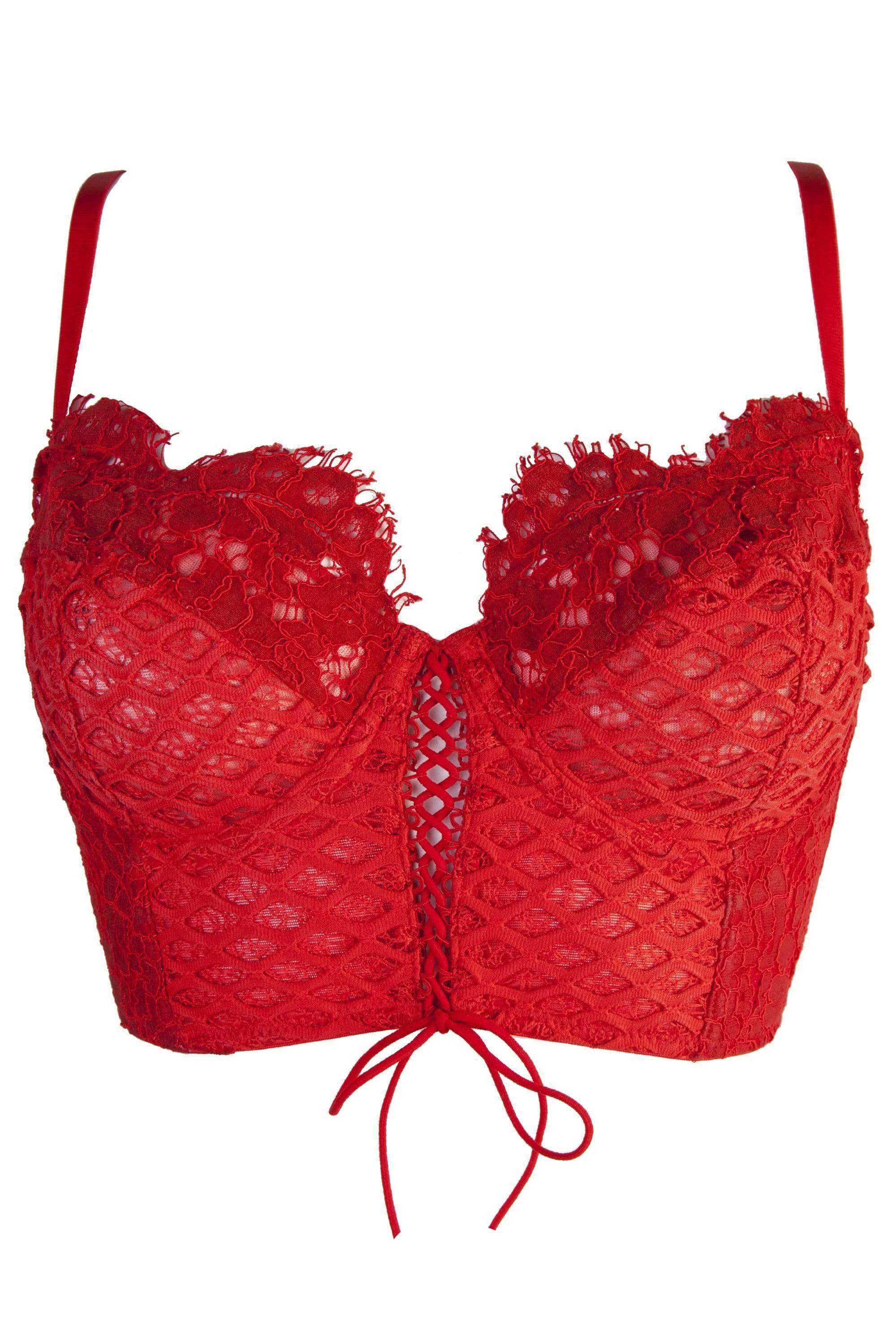 Peek & Beau Toyen Red Mesh & Lace Longline Corset Bra