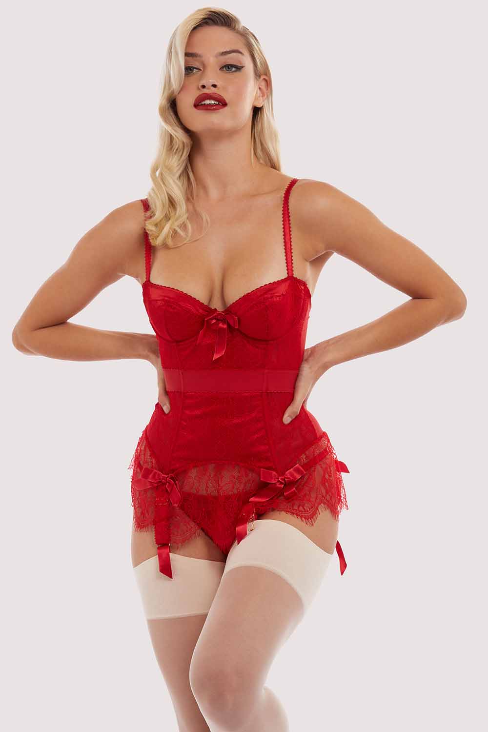 Red Tempest Lace Basque With Bows