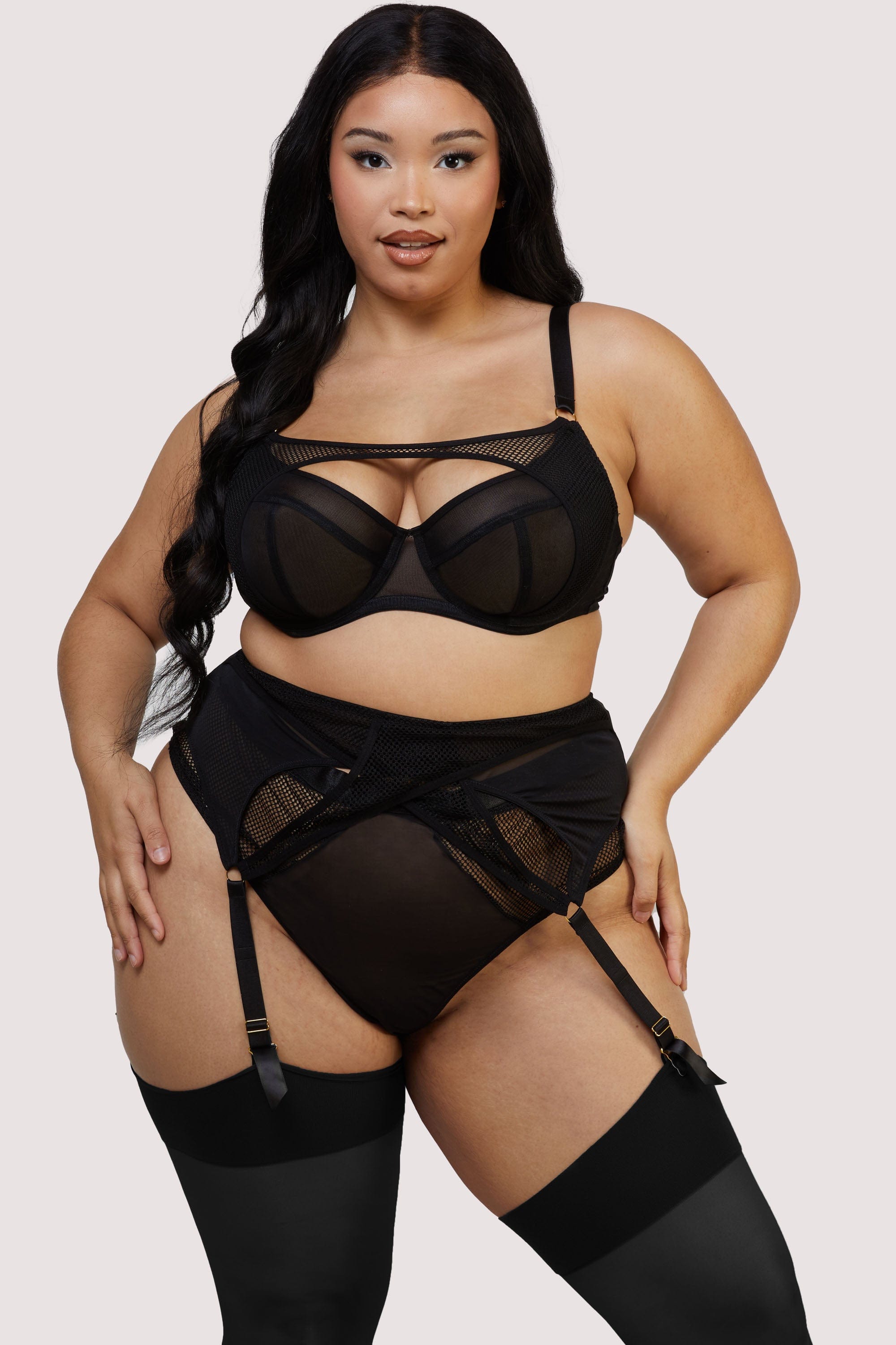 Haley Black Fishnet Panelled Suspender