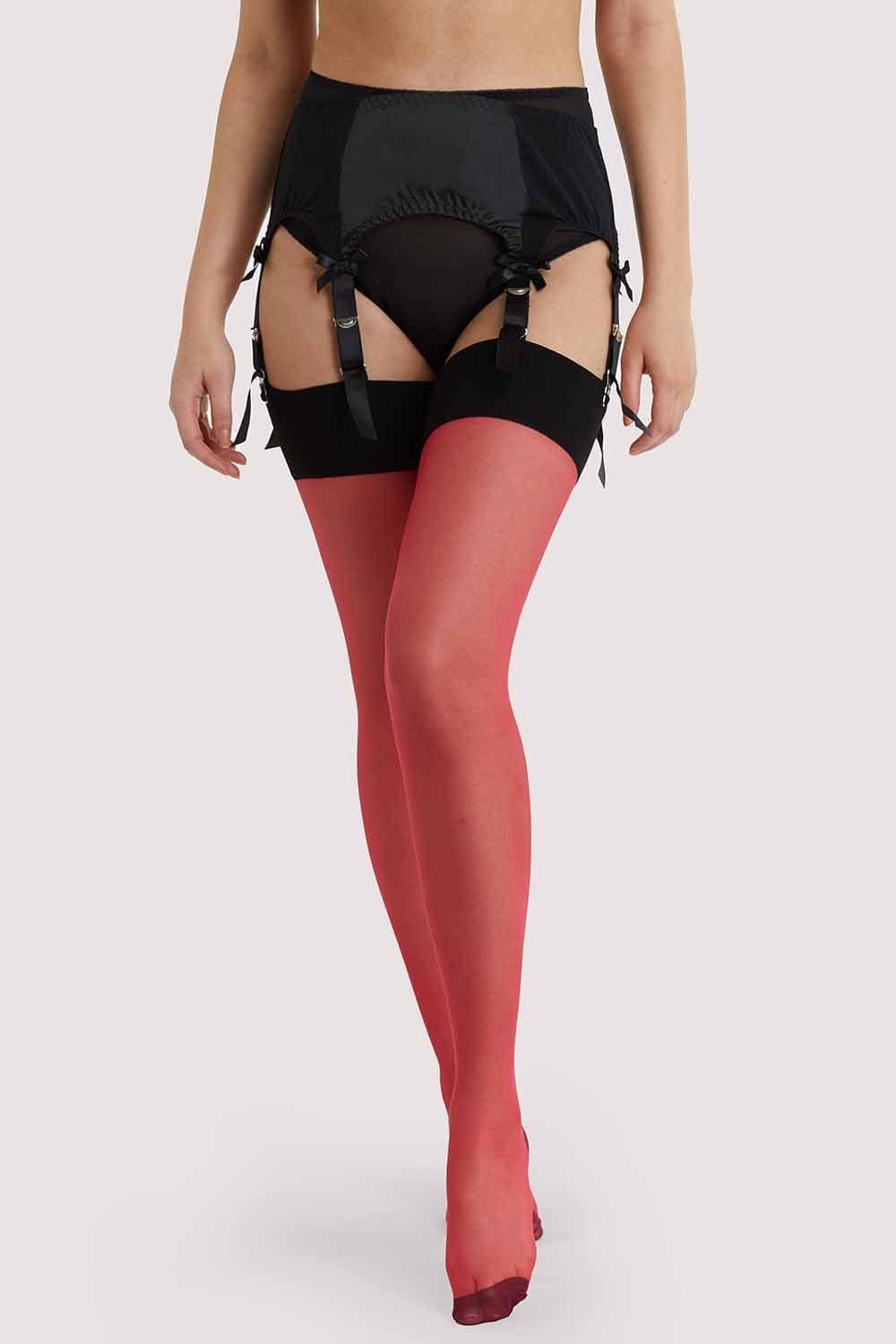 Bow Back Seamed Stockings Red