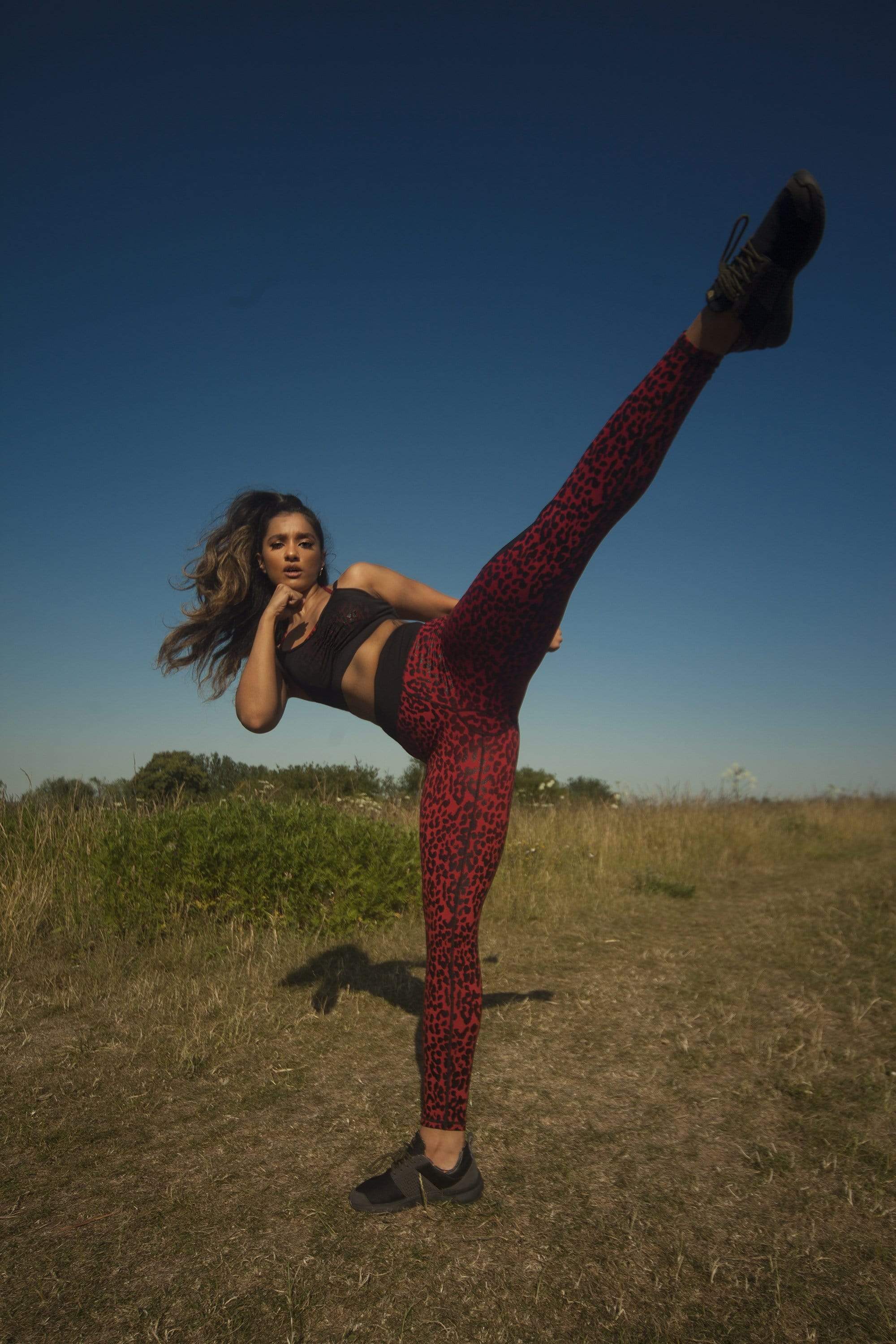 Red Wet Look Leopard High Waist Leggings