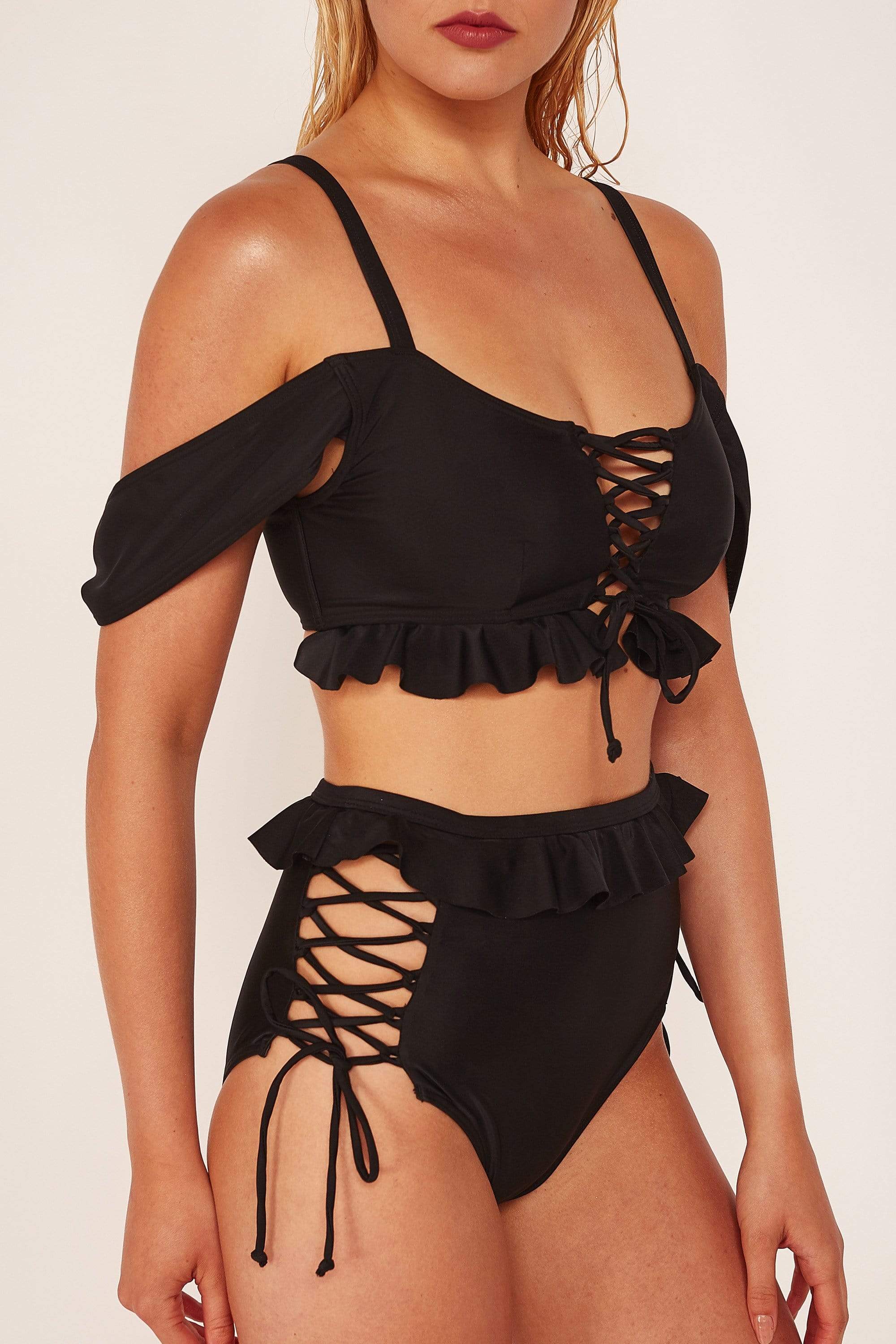 Wolf & Whistle Black Lace Up Bikini Bottom