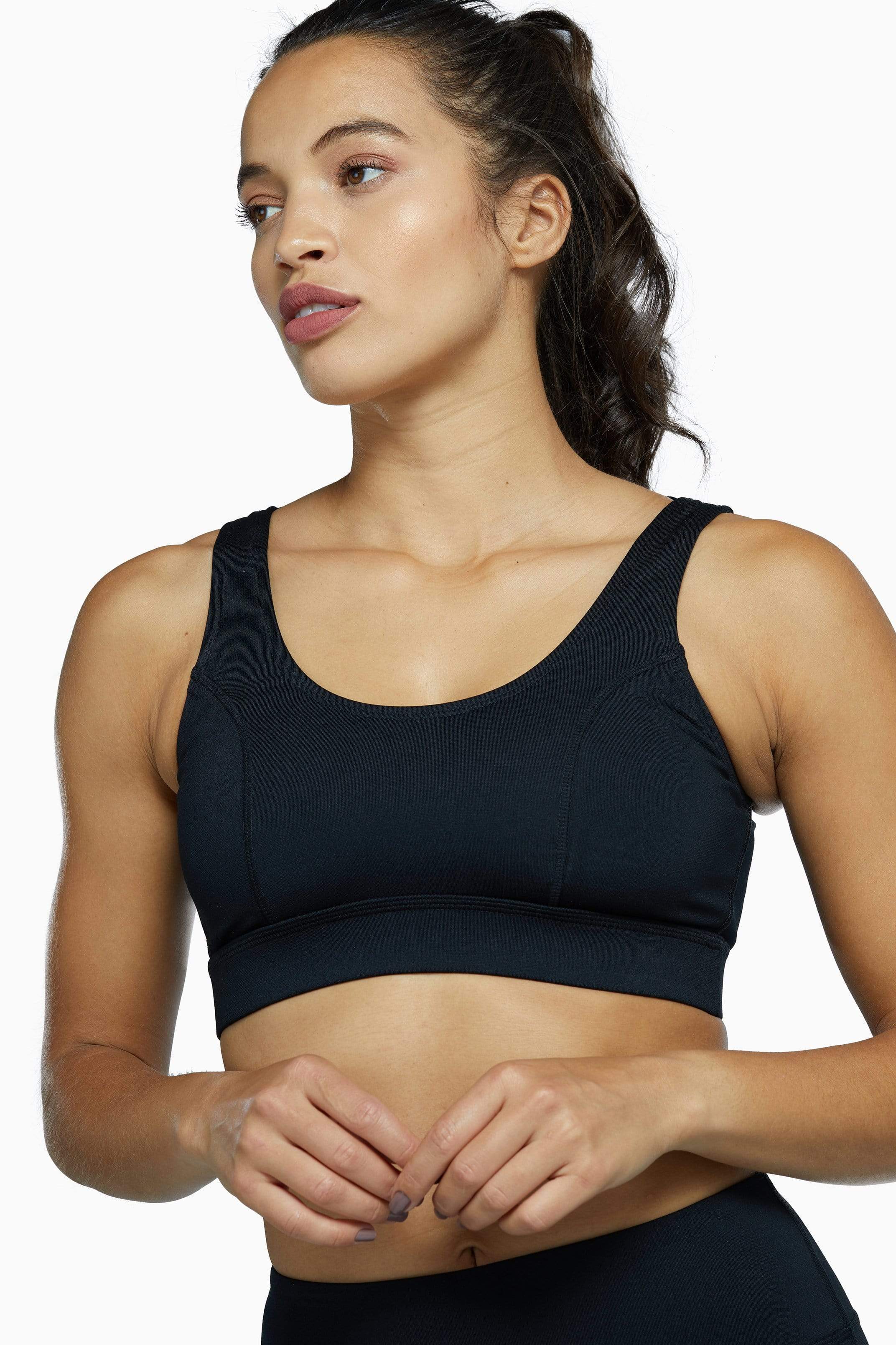 Black Mesh Panel High Neck Sports Bra