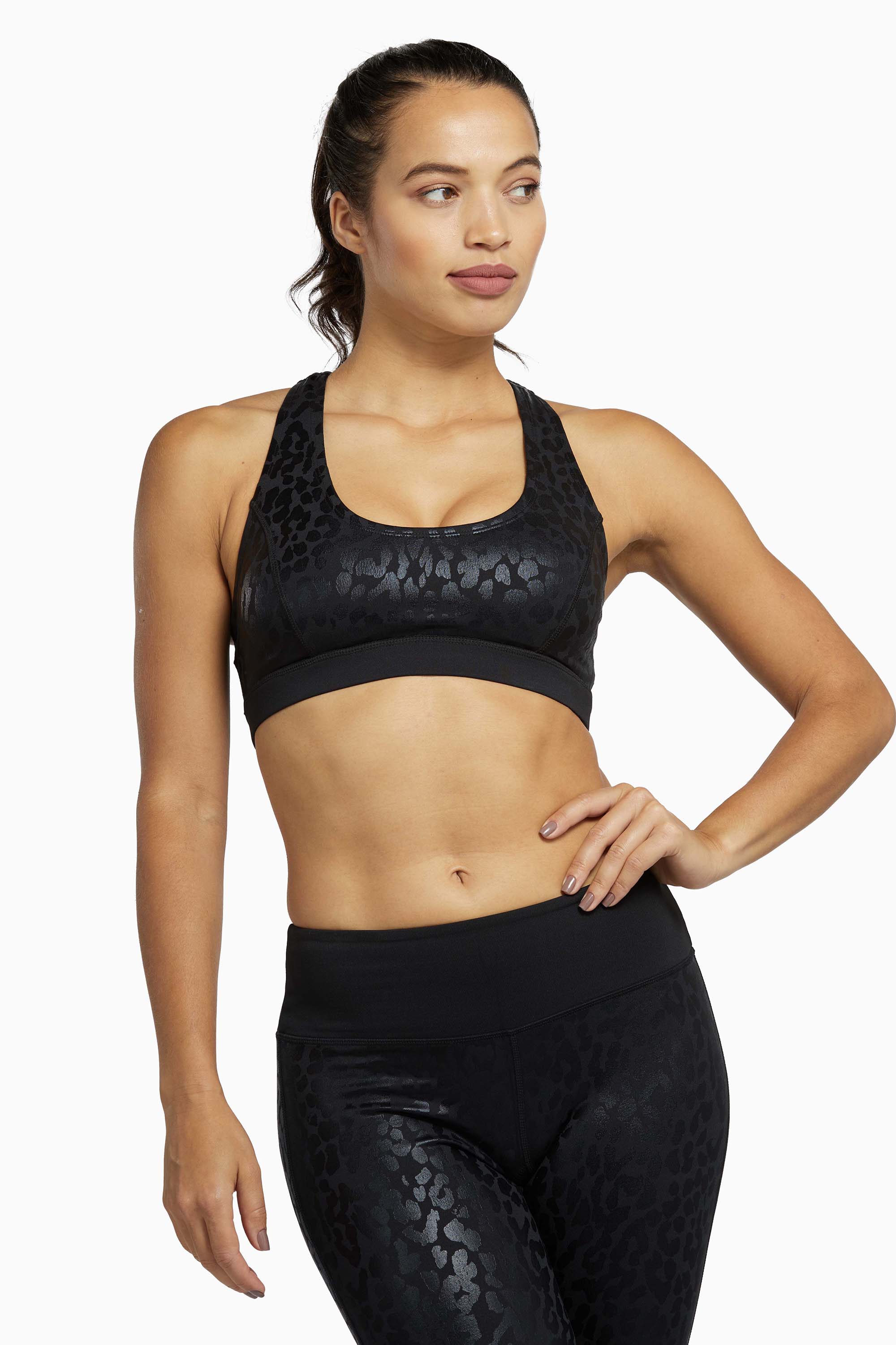 Black Wet Leopard Look Sports Bra