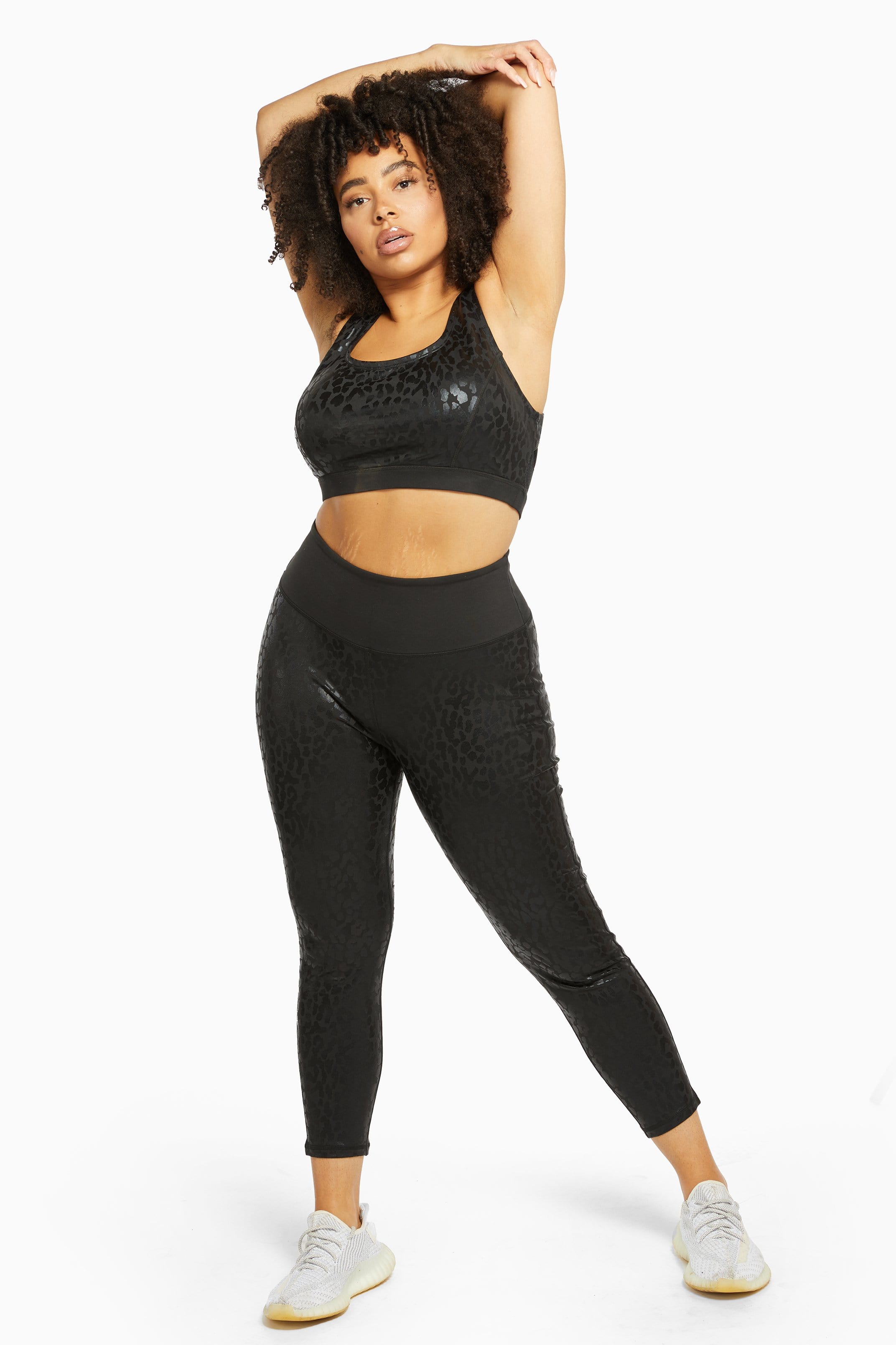 Black Wet Look Leopard High Waist Leggings Curve