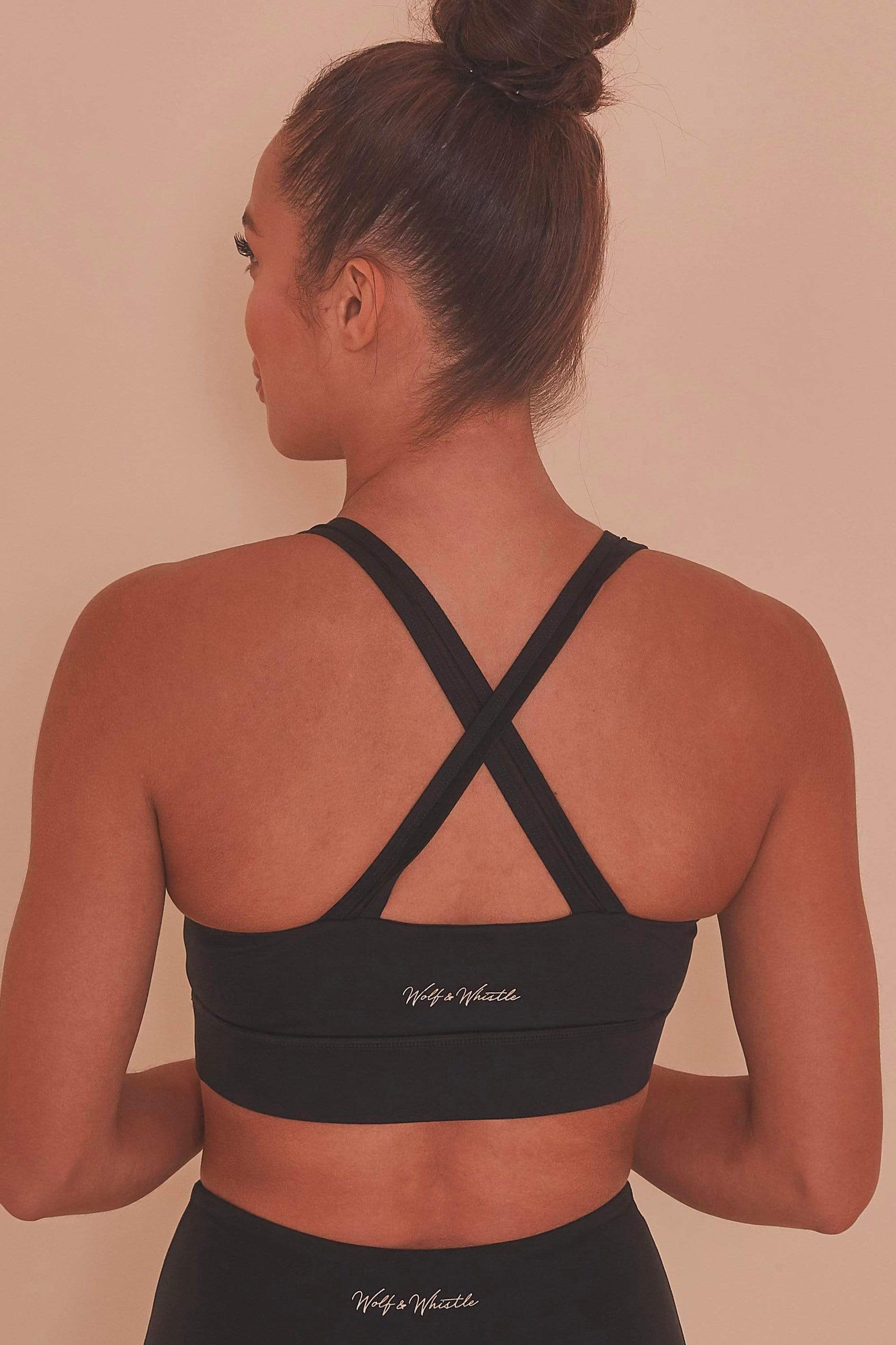 Lace Up Mesh Panel Bra Black