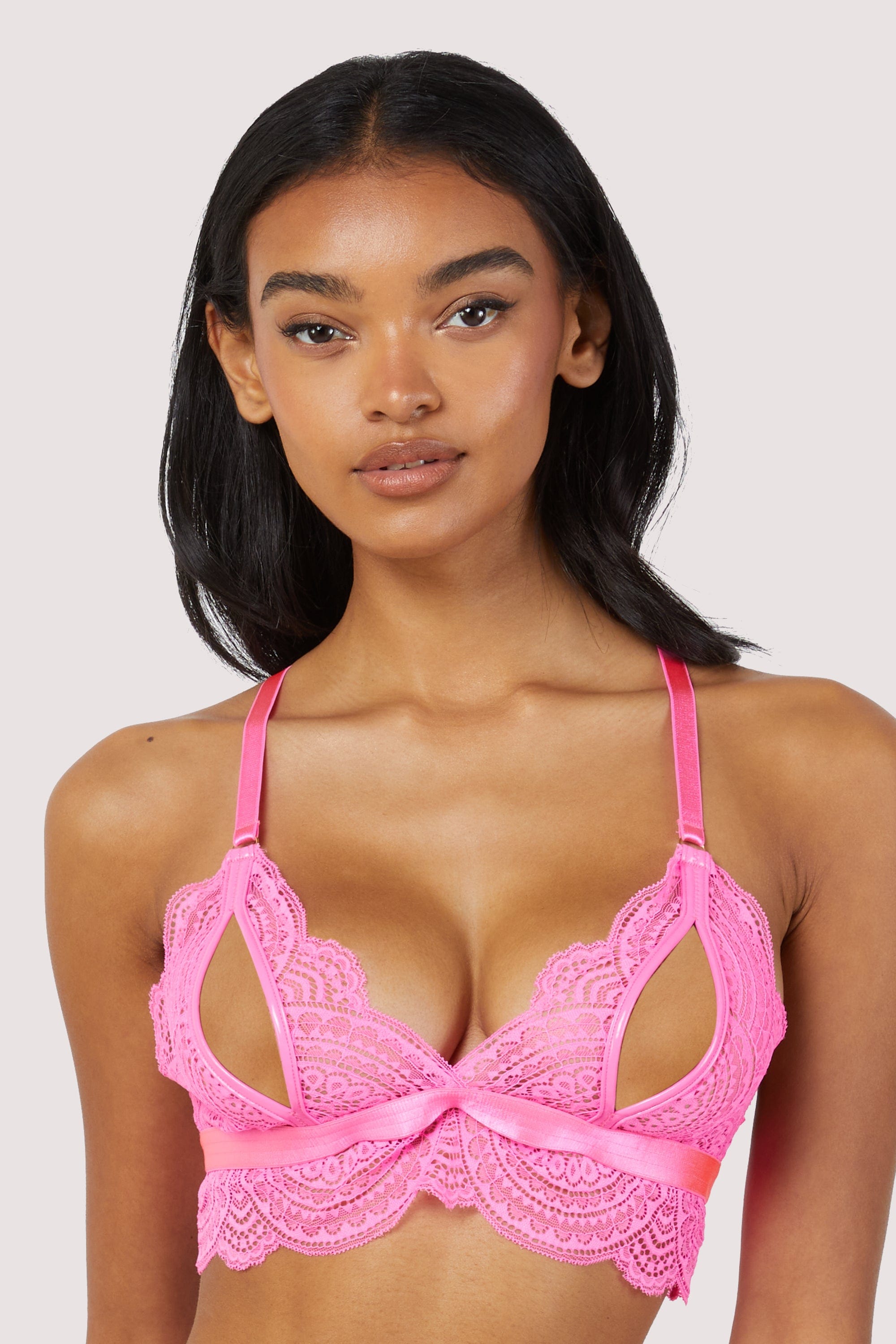 Demi Pink Lace Triangle Peep Bra UK 8