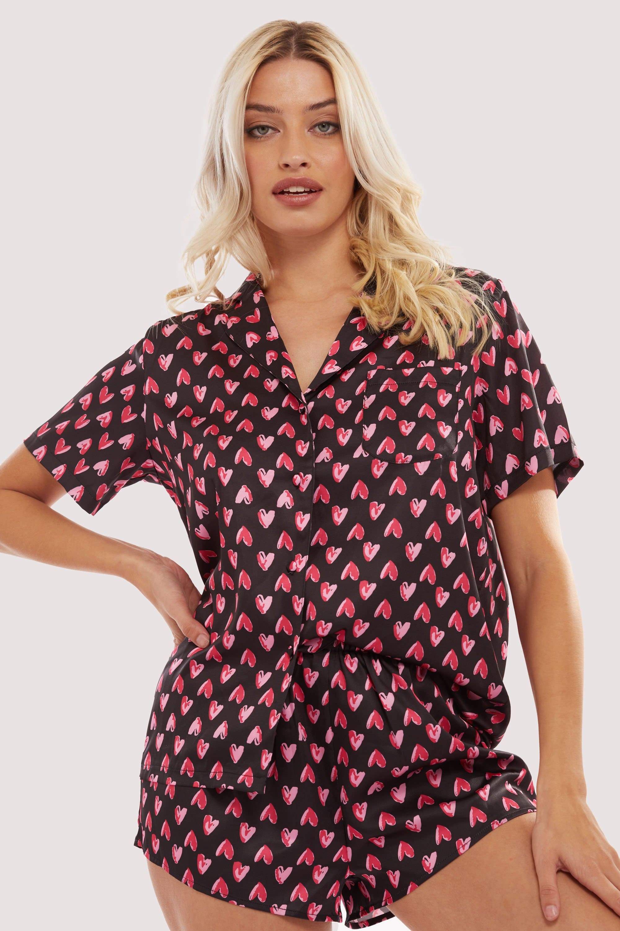 Heart Print Satin Pyjama Set