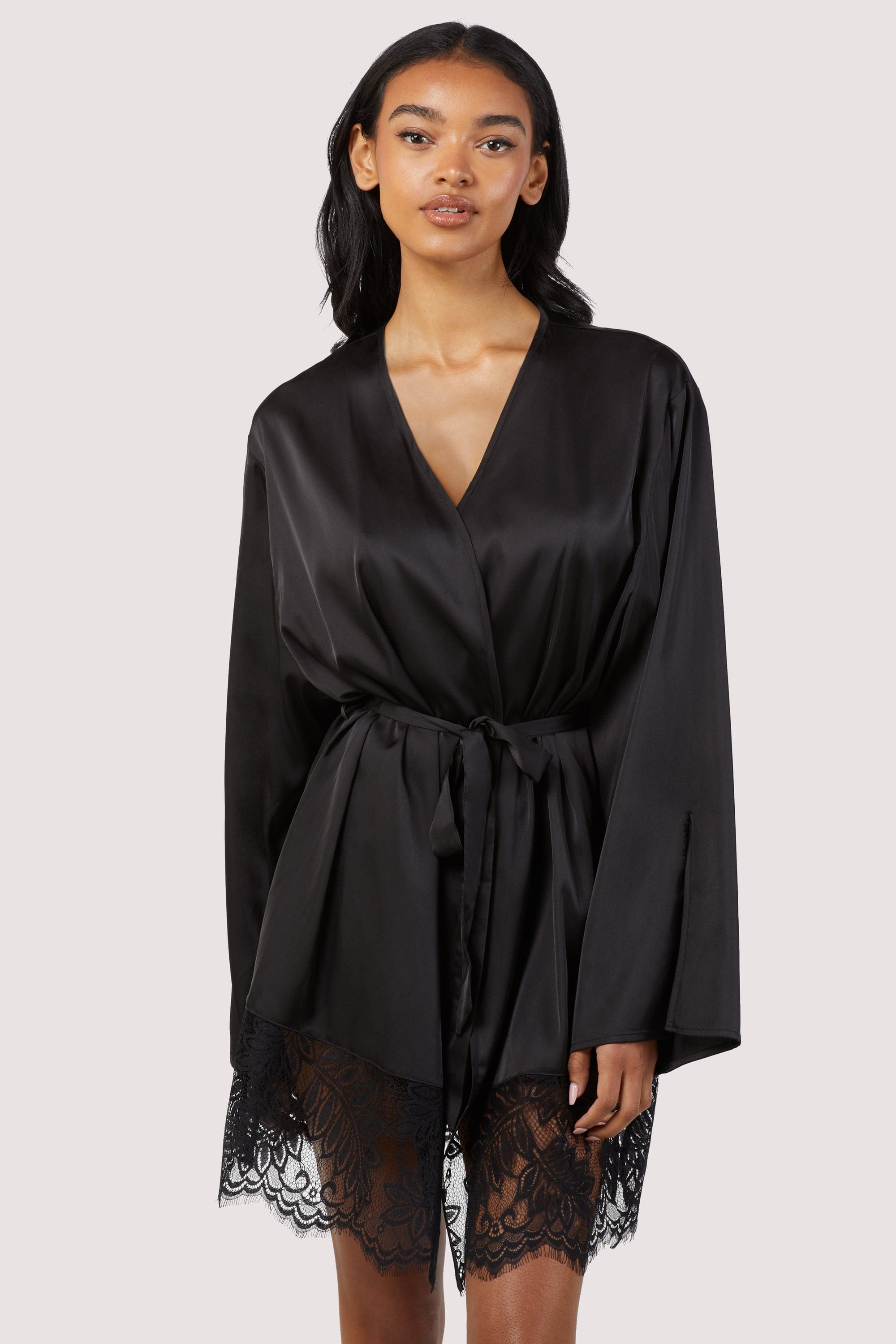 Rosie Black Satin and Lace Robe UK 10