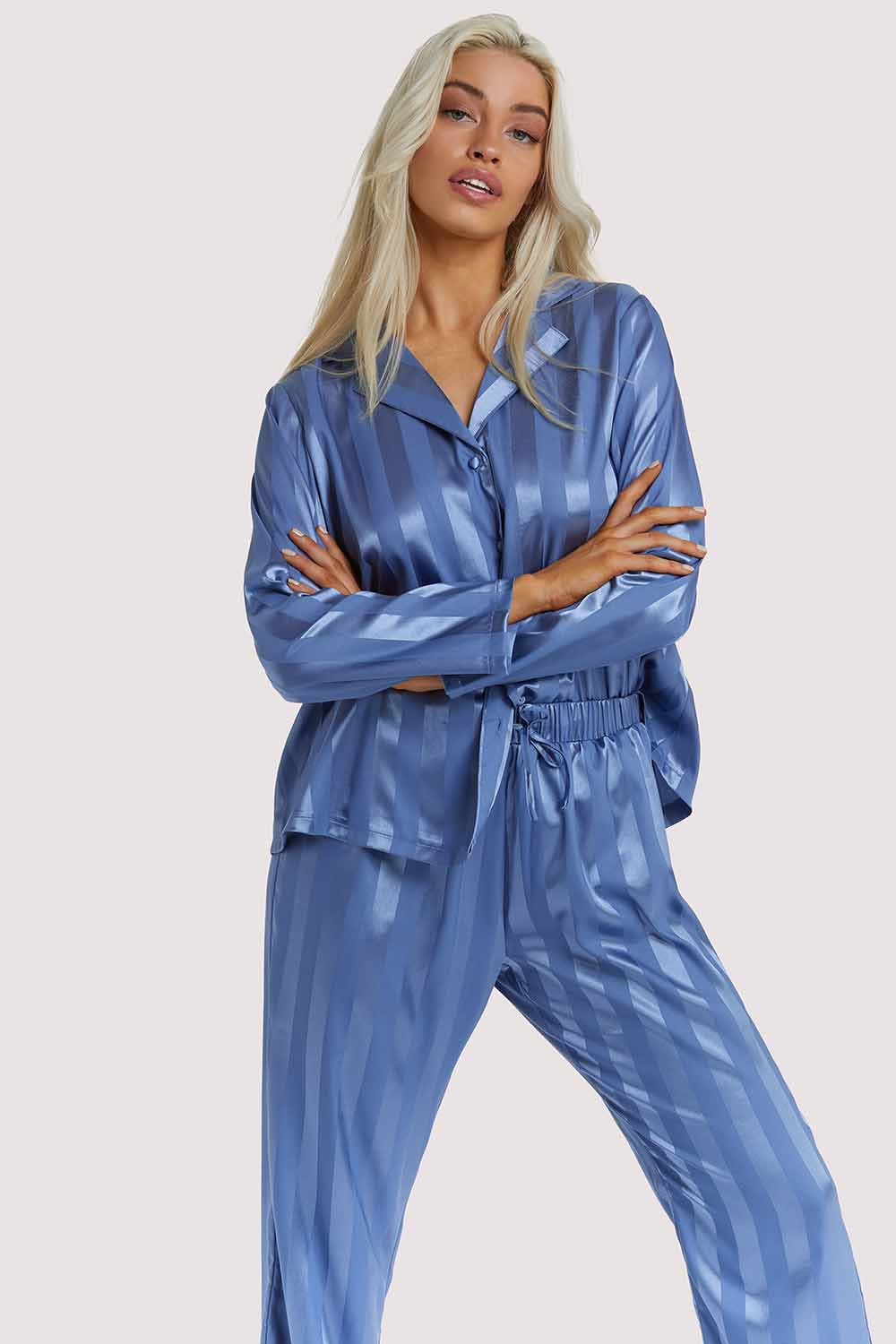 Blue Stripe Satin Pyjama Set UK 26 / US 22