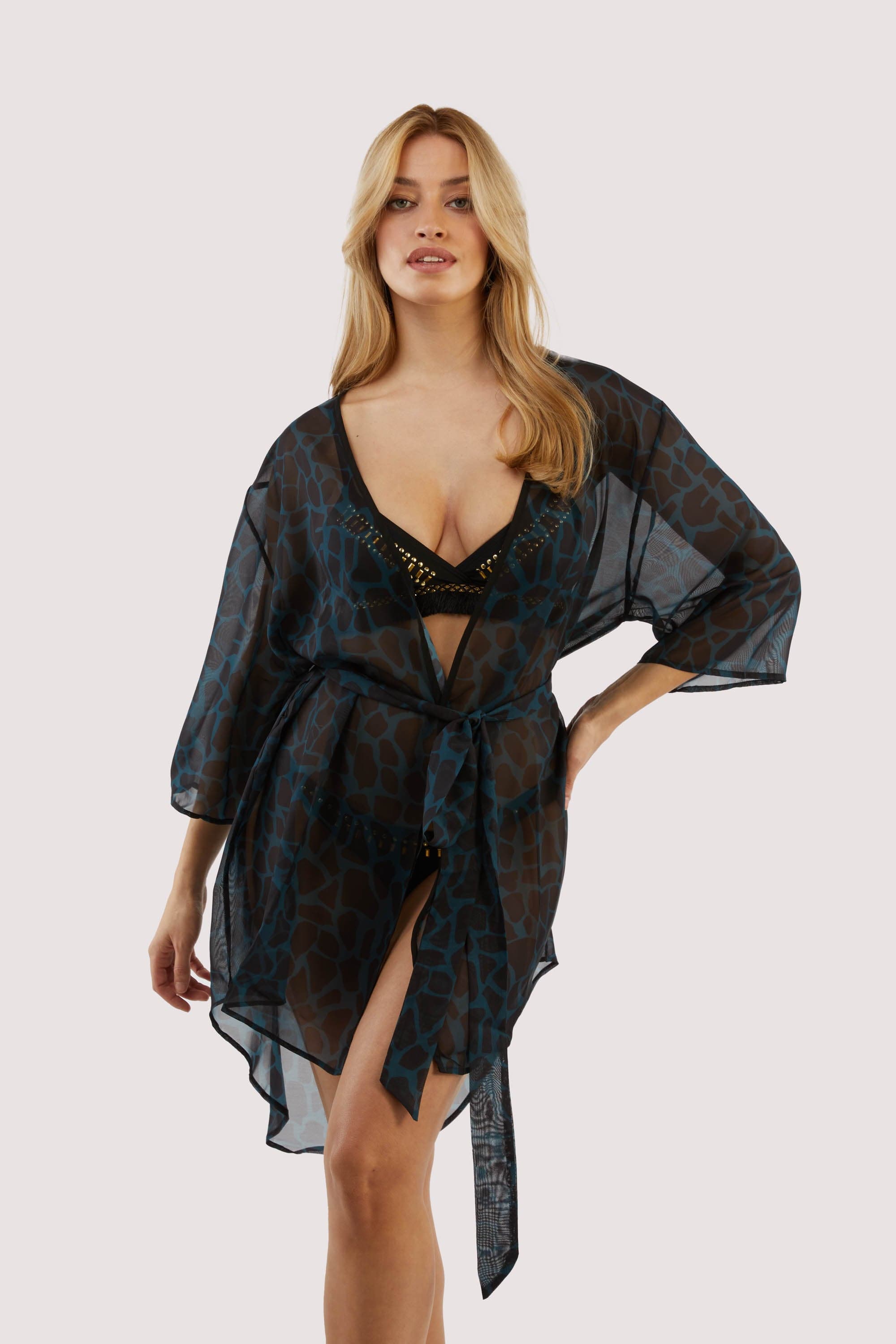 Khaki giraffe beach kimono