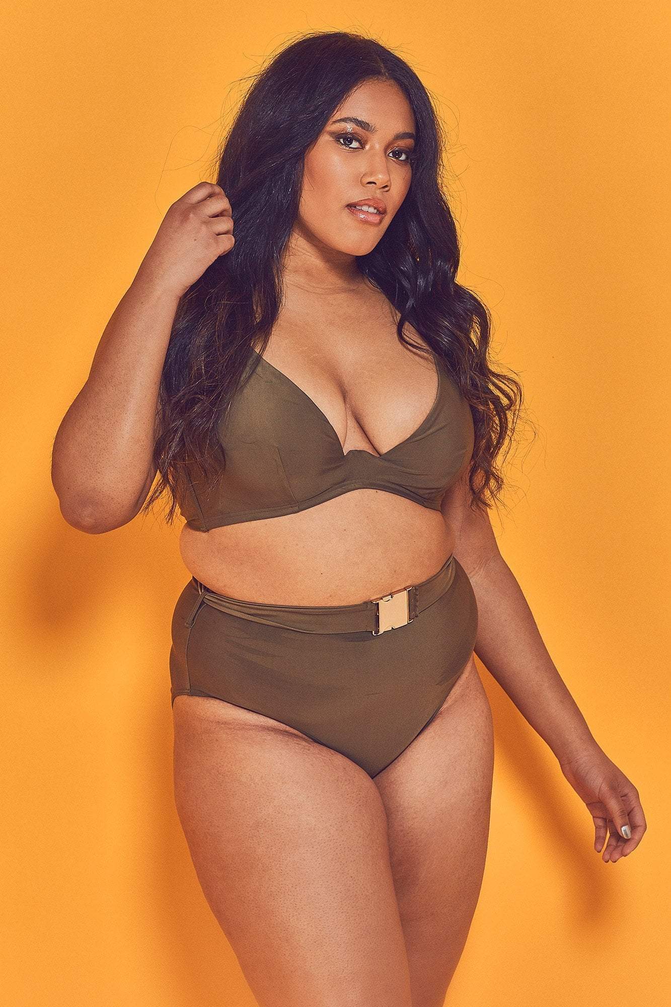 Katya Khaki Belted High Waist Brief Curve