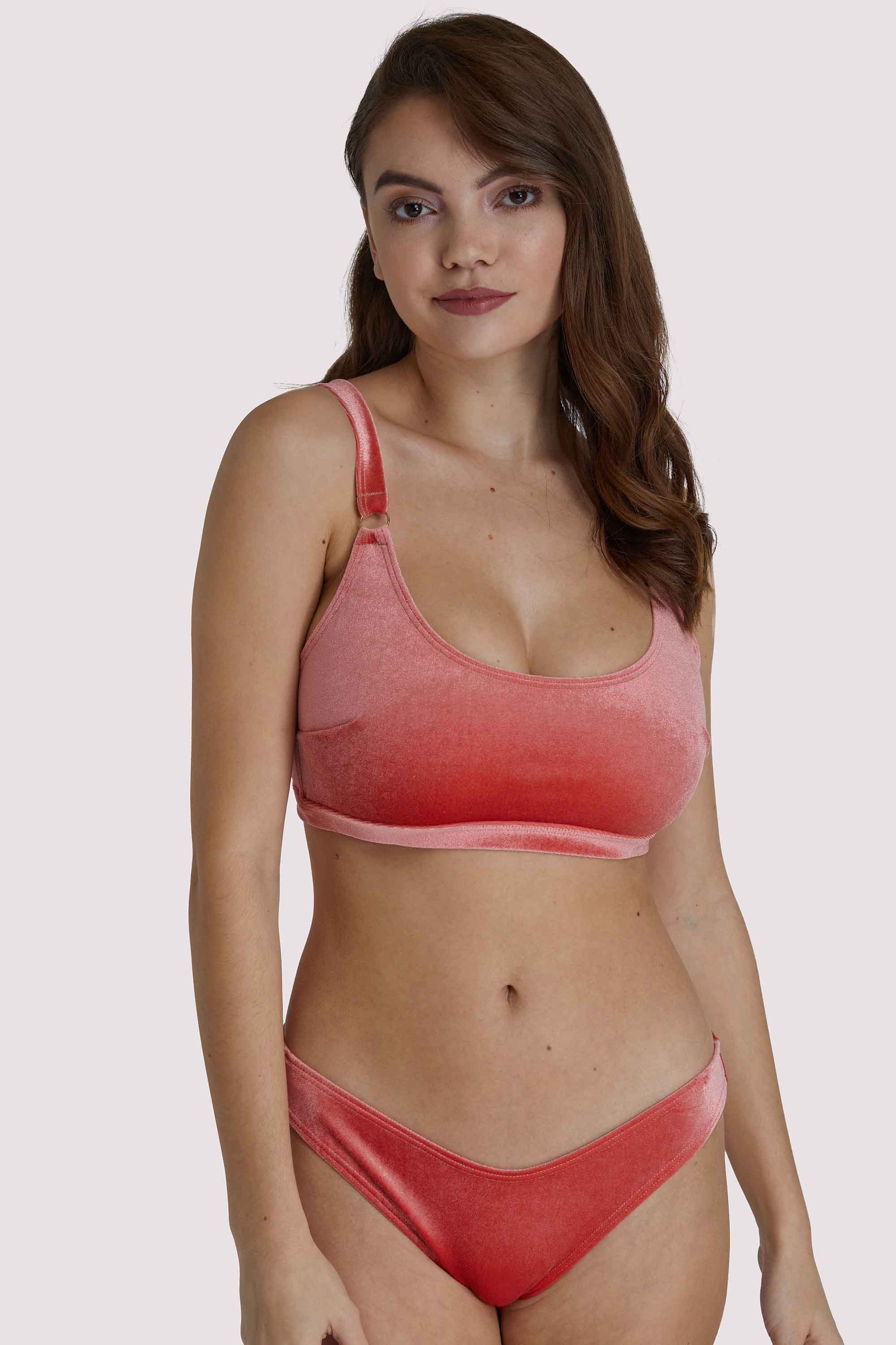 Lillian Peach Velvet Fuller Bust Crop Bikini Top