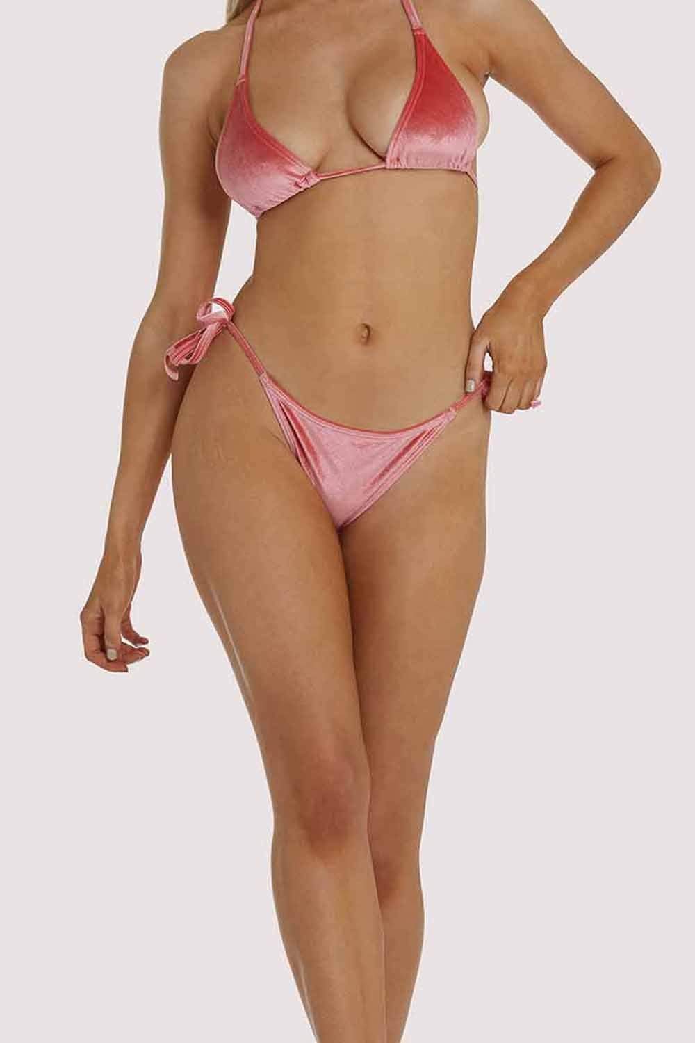 Lillian Peach Velvet Tie Side Bikini Brief