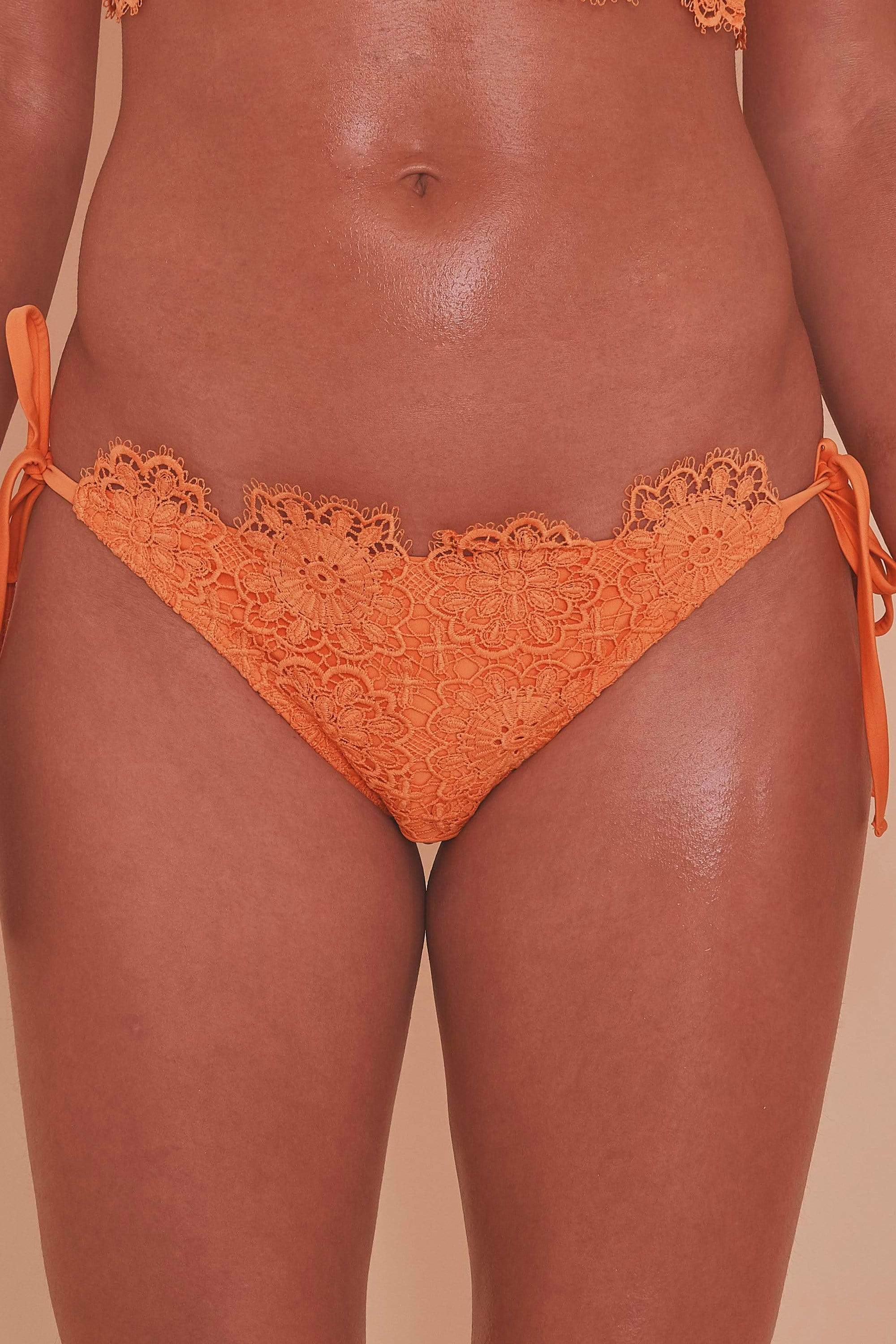 Orange Crochet Lace Tie Side Bikini Brief