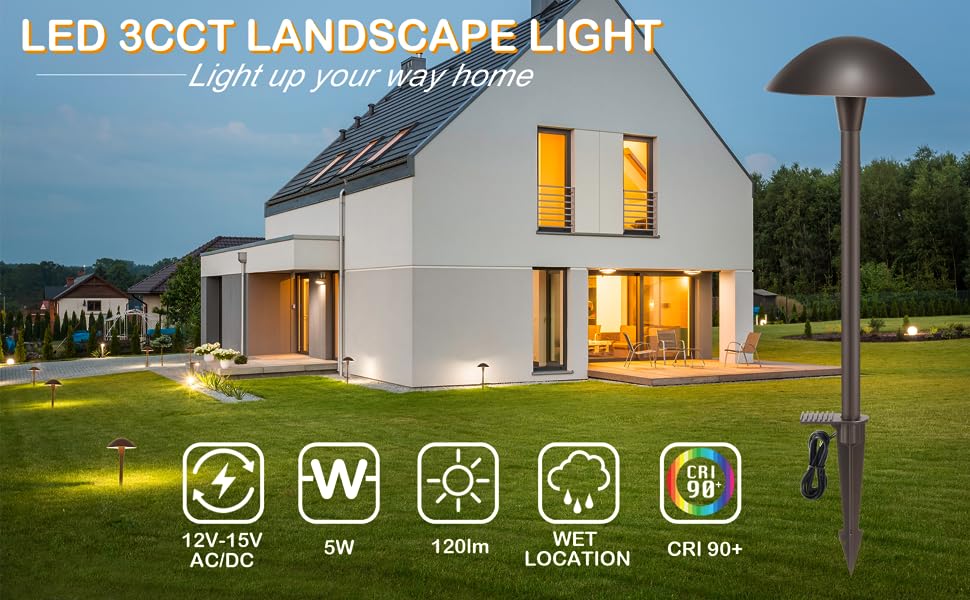 Cloudy Bay 3000K/4000K/5000K Selectable LED Landscape Pathway Light,5W 12V~15V  AC/DC Low Voltage Path Lighting,Waterproof,6 Pack – Cloudy Bay Lighting