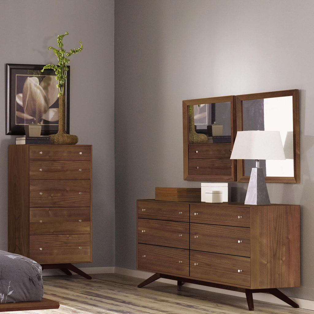 Astrid Six Drawer Dresser In Walnut Dark Chocolate Maple Base