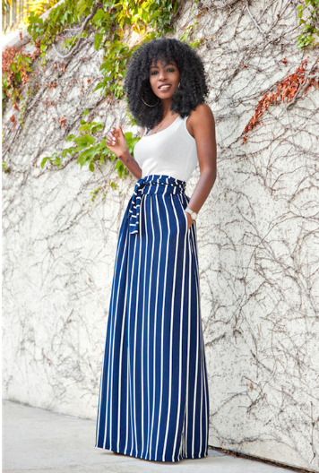 Sexy White Tank Top Blue Striped Long Skirt – Ashlays