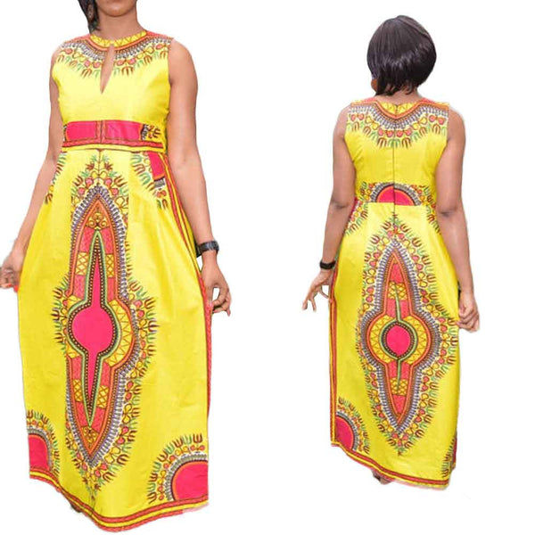 Sleeveless African Tribal Floral Print Ankle-Length Dress – Ashlays
