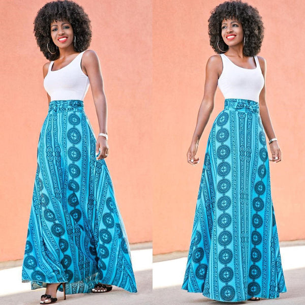 African Blue Print Maxi Skirt – Ashlays