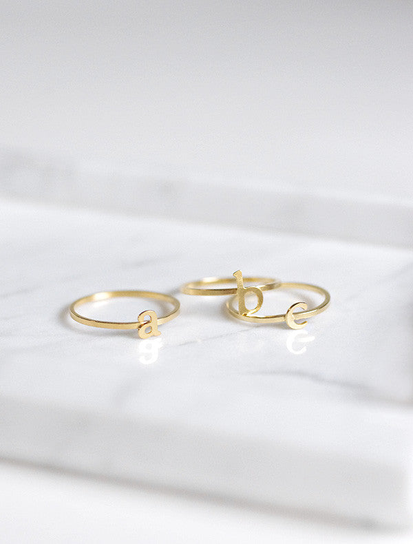 Gold Initial Ring, Dainty Initial Ring – Capucinne