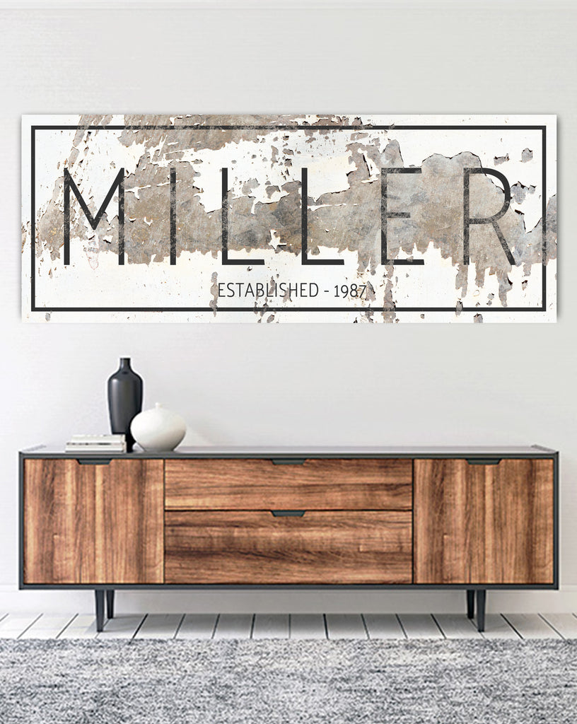 The Miller Sign Personalized Chippy Farmhouse Canvas Wall Art Nlsc01 Walls Of Wisdom