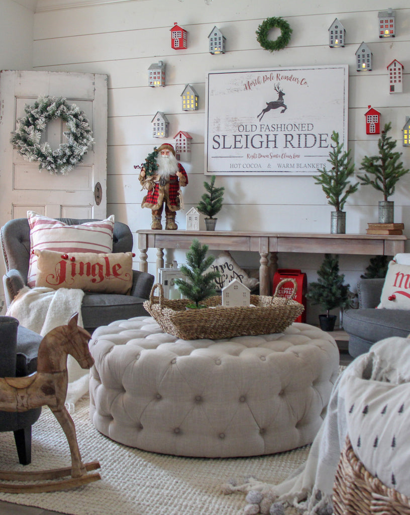 Sleigh Ride Farmhouse Christmas Sign - Vintage Reindeer Holiday Wall A - Walls of Wisdom