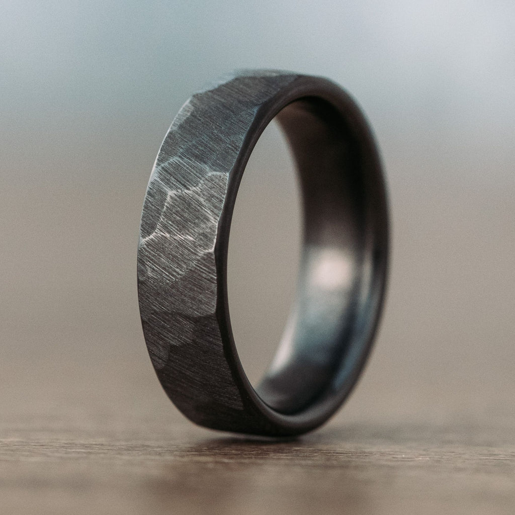 The Apollo Noir | Men's Hammered Black Titanium Wedding Band | Rustic and Main