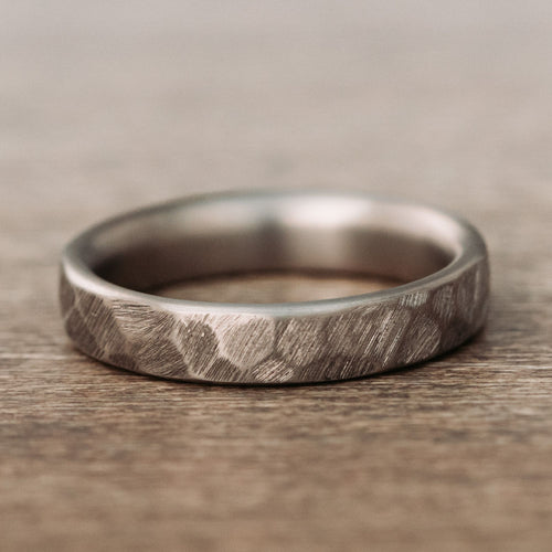 The Apollo Noir | Men's Hammered Black Titanium Wedding Band | Rustic and Main