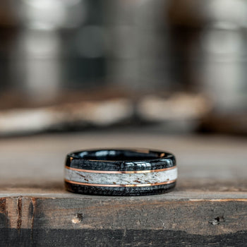 Wooden Ring: Natural Whiskey Barrel with Coffee Inlay – Rustic and Main