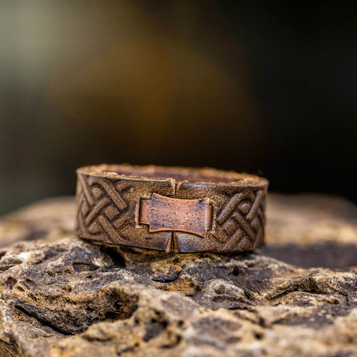 claddagh leather ring dark olive wedding band rustic and