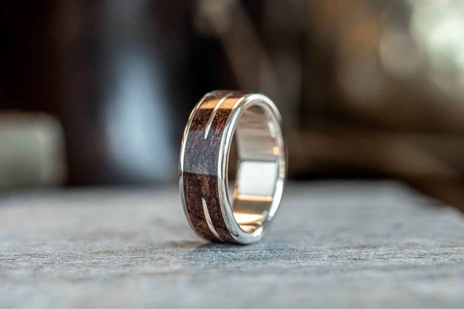 custom-10k-white-gold-ring-antique-walnut-wood-tapered-14k-white-gold-inlay-rustic-and-main