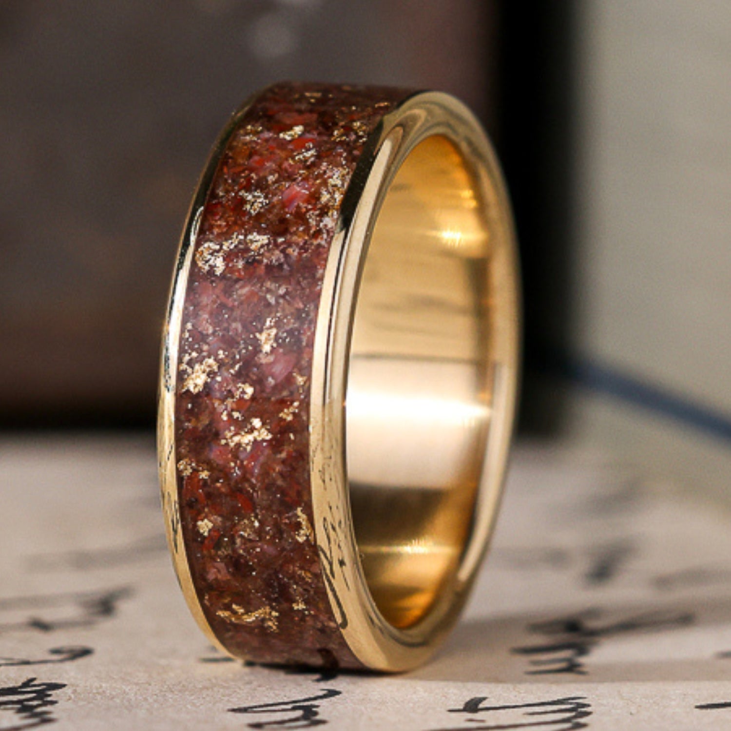 The Relic | Gold Dinosaur Bone Ring with Gold Flakes