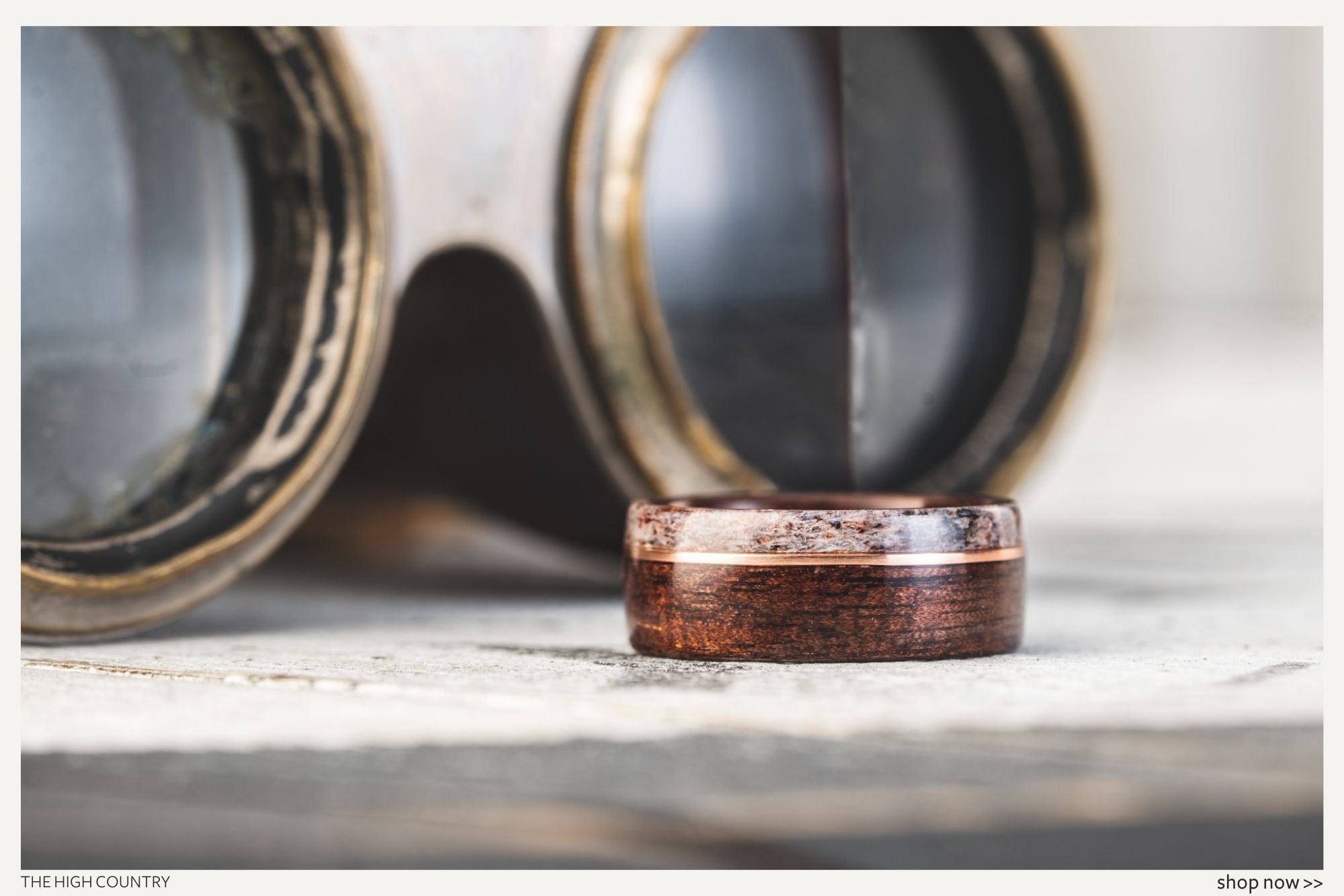 our-favorite-rugged-rustic-wedding-bands-for-him-high-country-antique-walnut-wood-elk-antler-metal-inlay-rustic-and-main_rings-wedding-bands