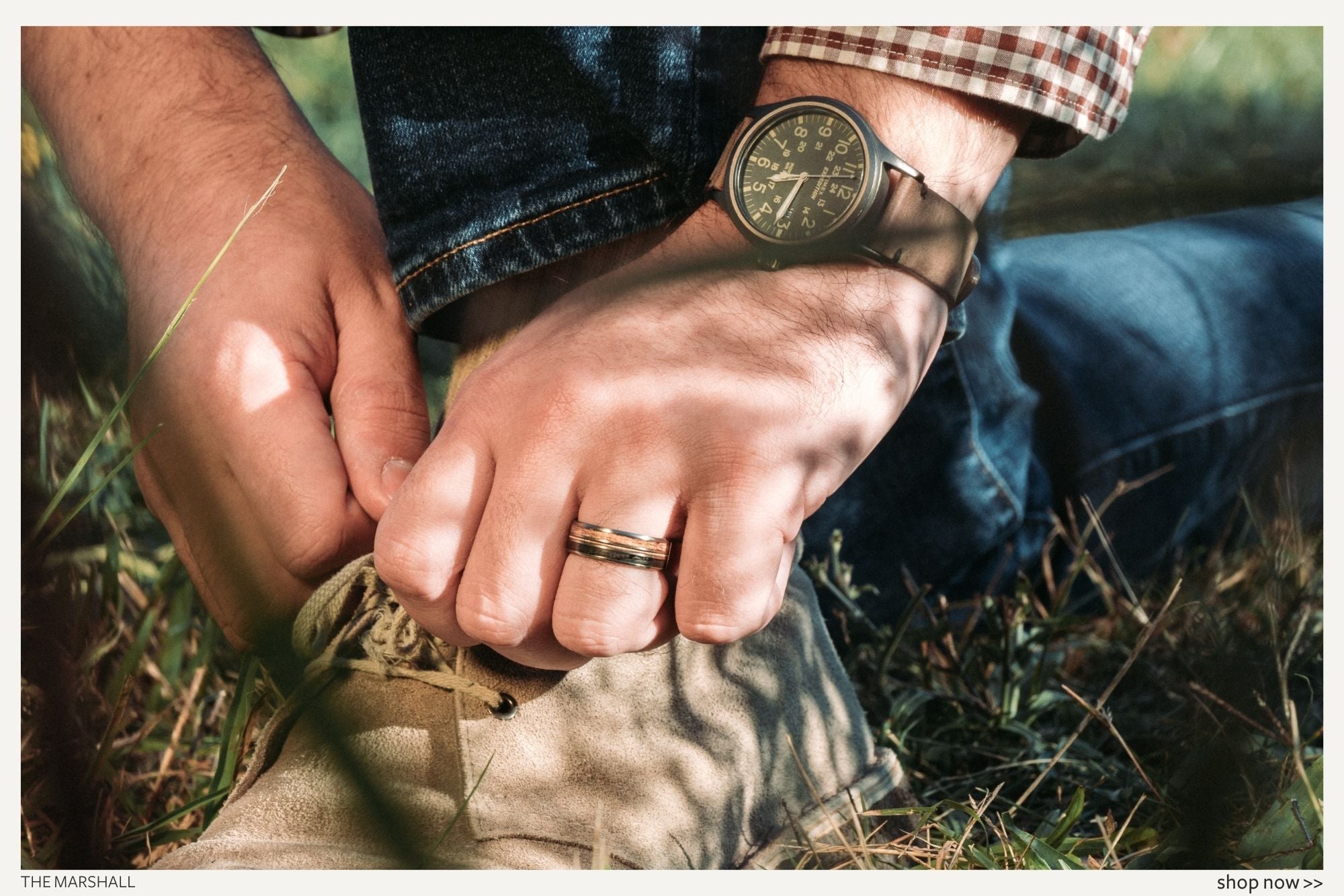 our-favorite-rugged-rustic-wedding-bands-for-him-mens-titanium-wedding-band-whiskey-barrel-wood-guitar-string-mesquite-wood-rustic-and-main-rings