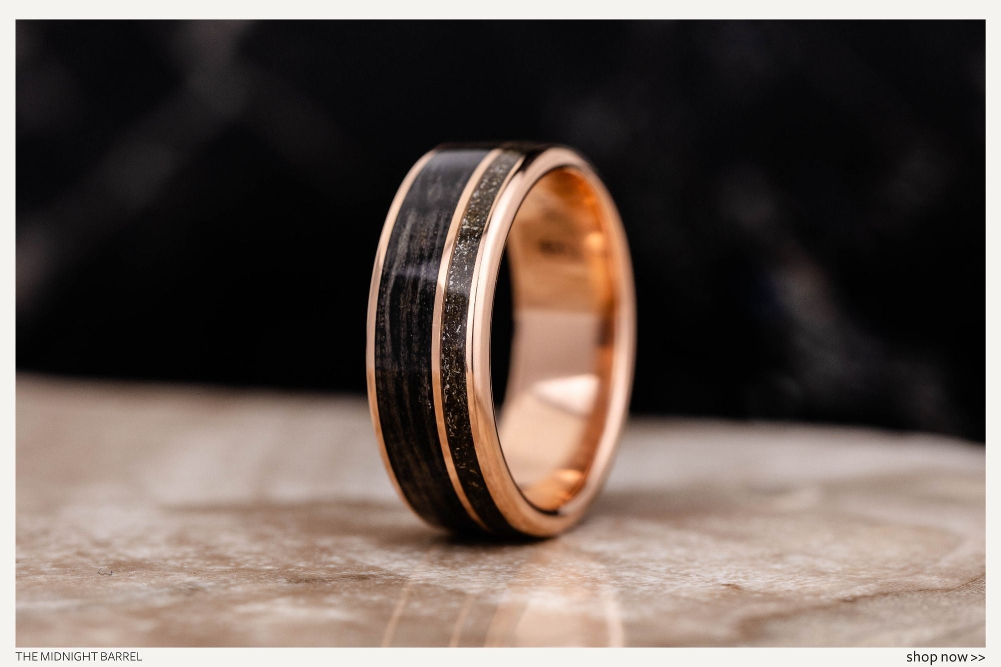 our-favorite-rugged-rustic-wedding-bands-for-him-midnight-barrel-mens-rose-gold-whiskey-barrel-wood-black-meteorite-wedding-band-rustic-and-main