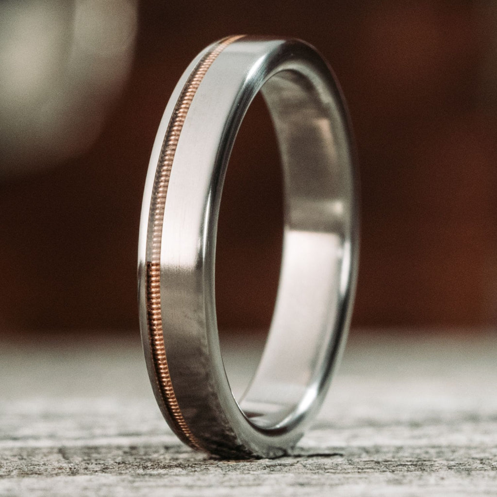 The Apollo Ring - Titanium Men's Wedding Band with Offset Metal Inlay –  Rustic and Main