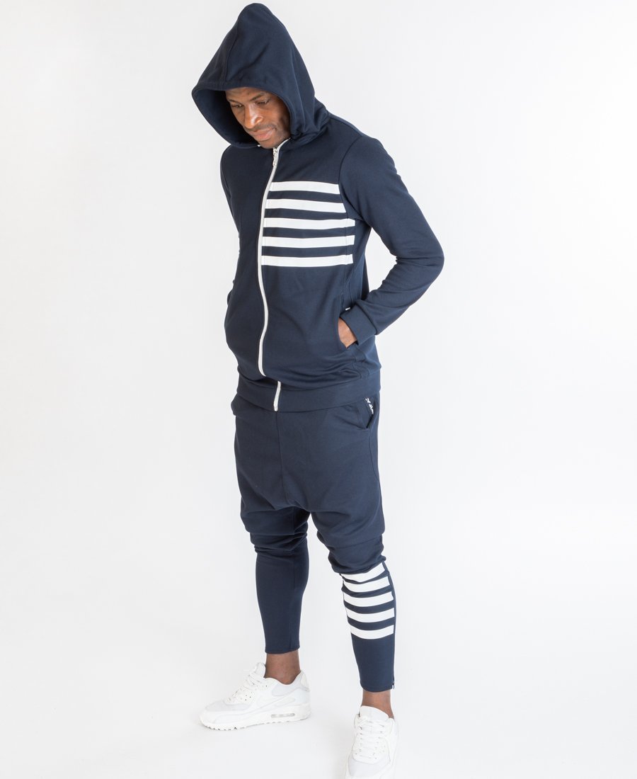 blue tracksuit white stripe