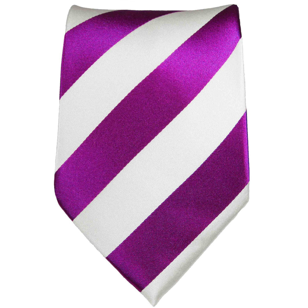 Silk Necktie Set by Paul Malone . Purple and White Stripes