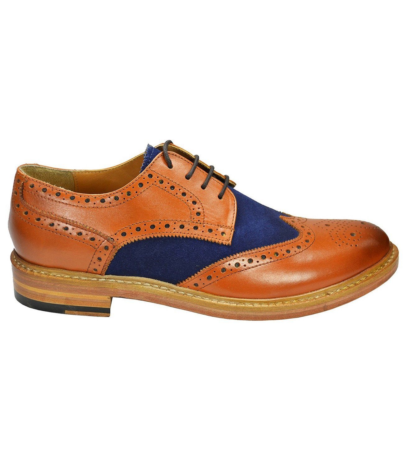BRADFORD Brown and Navy Full Brogue Oxford Leather Shoes