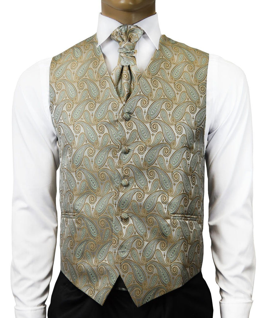 Gold and Turquoise Paisley Tuxedo Vest Set – Paul Malone