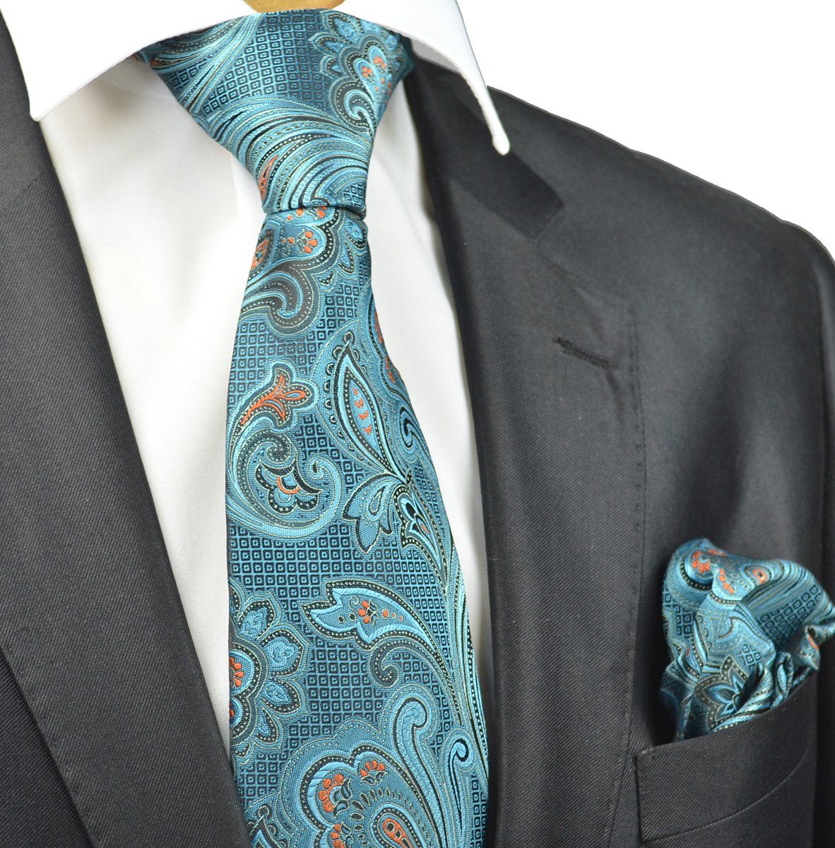 Muted coral and midnight blue silk pocket square