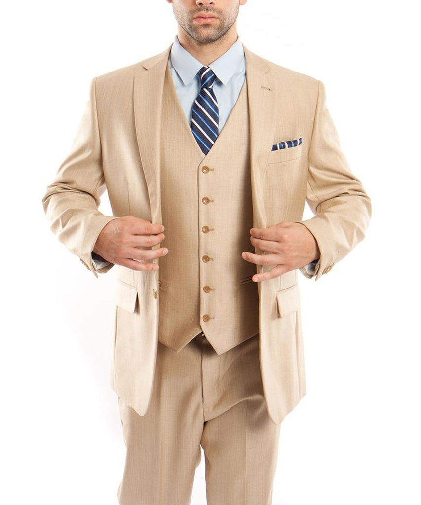 Classic Solid Textured dark Tan Suit with Vest