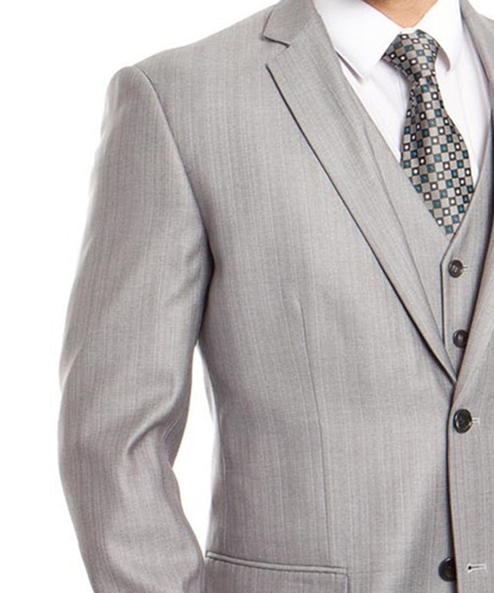 Classic Solid Textured Steel Grey Suit with Vest | Paul Malone