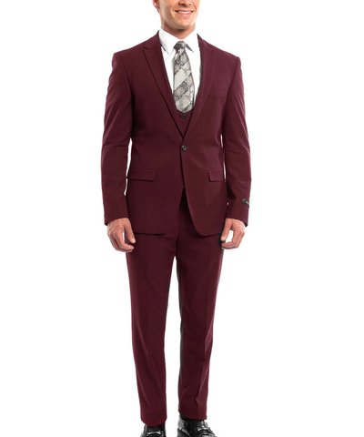 Burgundy Slim Fit Men's Suit with Vest Set | Paul Malone