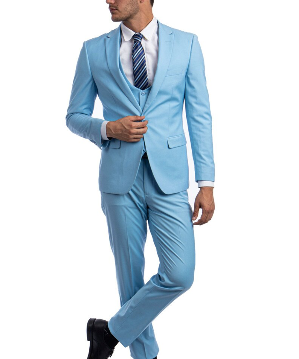 Sky Blue Slim Fit 2 Button Blazer