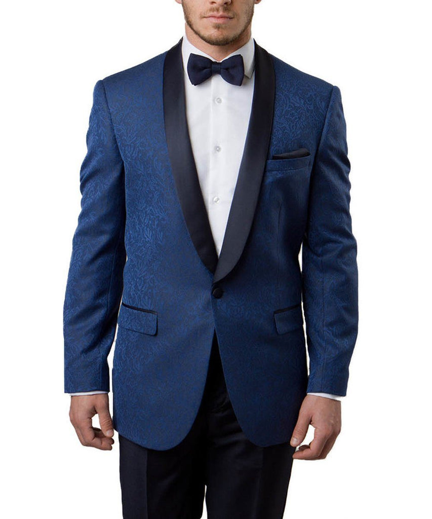 Navy Blue Formal Slim Fit Satin Peak Lapel Jacket | Paul Malone