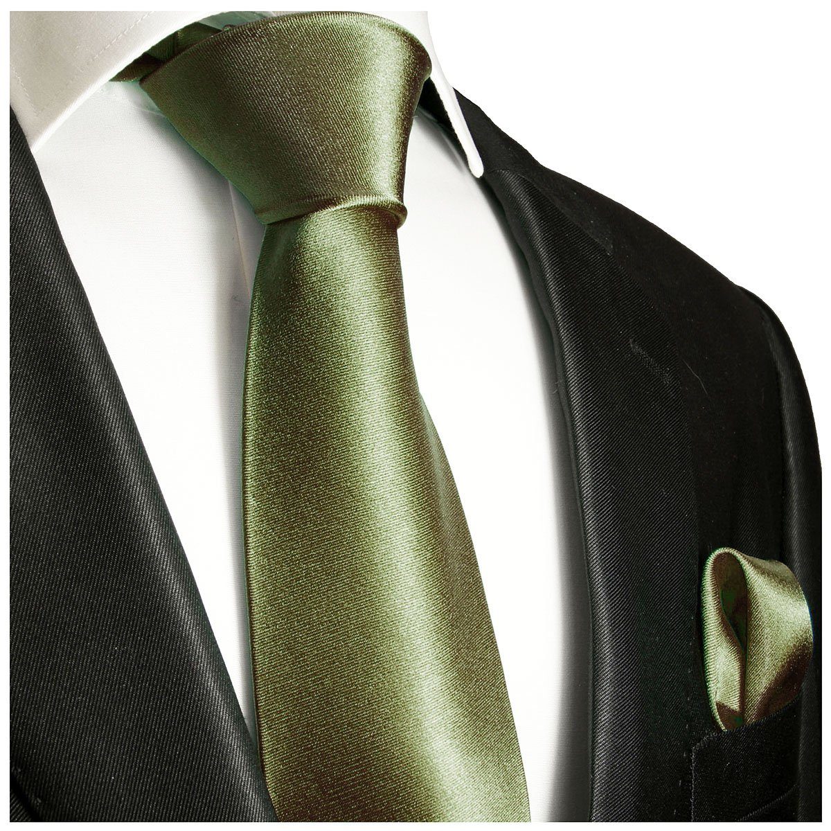 Olive Green Pocket Square. Dark Green Solid Color Satin Finish, No Print